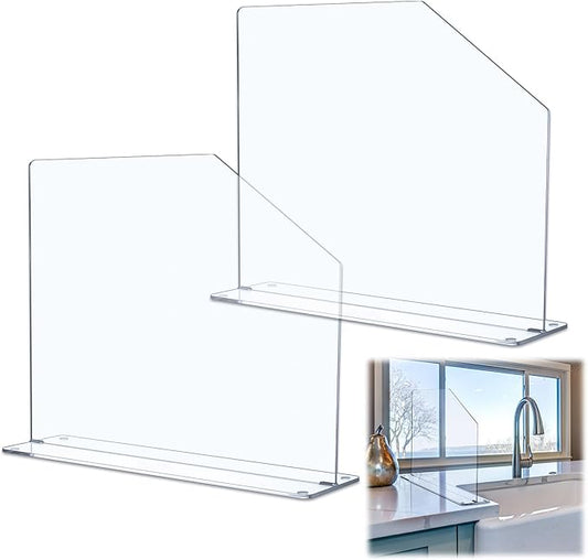 Vesici 2 Pcs Clear Acrylic Sink Splash Guard Freestanding Panel Barrier with Easy Reach Cutaway Kitchen Guard Protective Splatter Barrier for Home Hospital(19" Length, 18" Height, 4.5" Base)