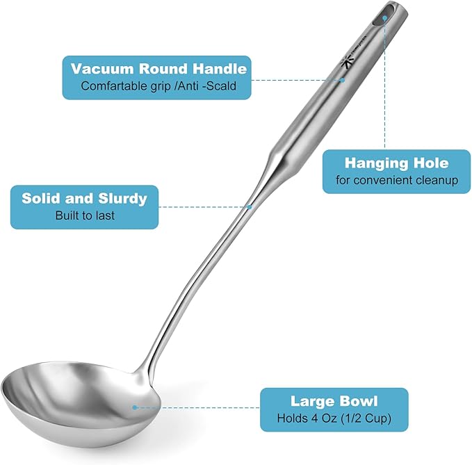 Gold Soup Ladle - Stainless Steel Ladle Spoon, 13.8"Large Soup Spoons [Integral Forming, Heat Resistance] Kitchen Metal Ladel for Cooking, Serving, Stirring, Canning，Sauce, Wok & Soup, Christmas Gifts - Image 8