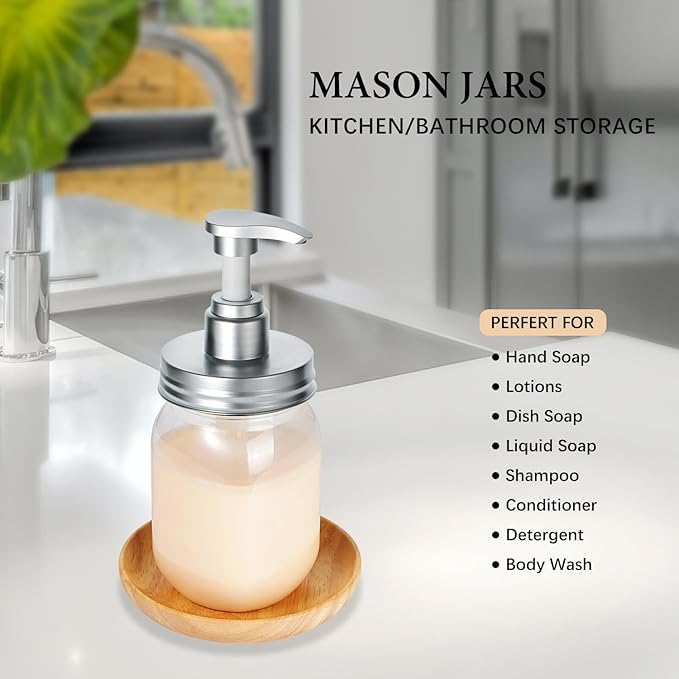 Amolliar Plastic Mason Jar Soap Dispenser with Pump Lid,16OZ Refillable BPA-Free Hand Soap Dispenser Set with Cute Lables, Farmhouse Decor for Kitchen Bathroom, Liquid Soap, Dish Soap (2 Pack, Silver) - Image 5