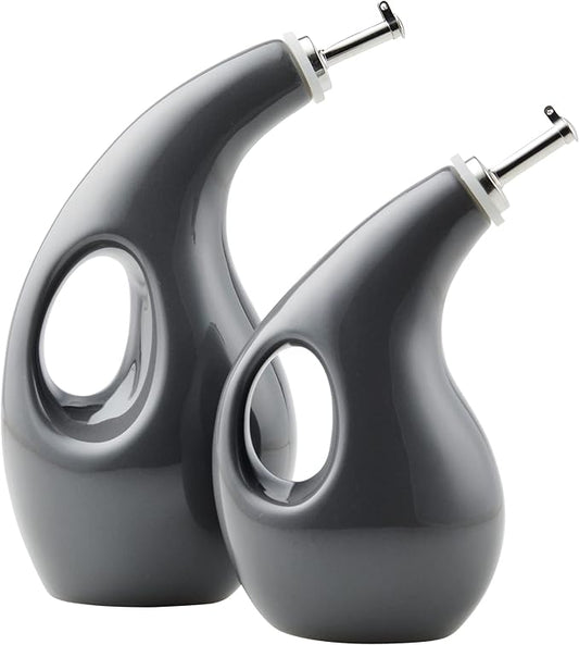 Rachael Ray Serveware Ceramic EVOO Oil and Vinegar Dispensing Bottle Set, 2 Piece, Gray by RachaelRayKitchenware