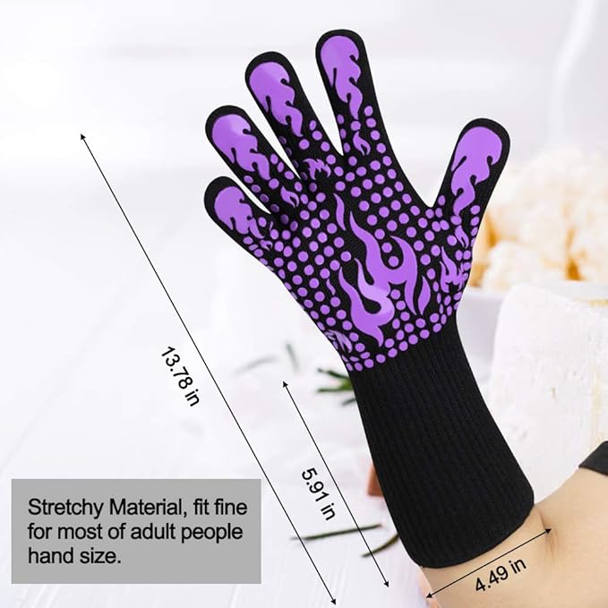 Comsmart BBQ Gloves, 1472 Degree F Heat Resistant Grilling Gloves Silicone Non-Slip Oven Gloves Long Kitchen Gloves for Barbecue, Cooking, Baking, Cutting - Image 3