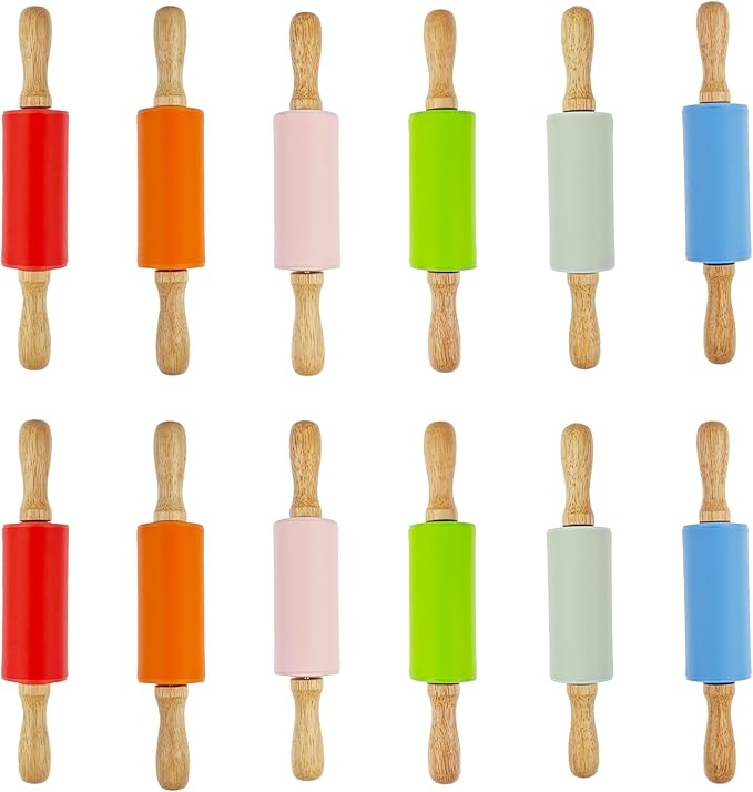 12 Pack Small Rolling Pin for Kids, 9 Inch Kids Rolling Pin for Home Kitchen (6 colors) by Miokun
