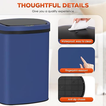 PayLessHere | 13 Gallon Stainless Steel Trash Can | Deep Blue | Automatic Touchless Lid with Motion Sensor | Kitchen Garbage Can with Waterproof Design | for Home, Office, Bathroom | Pack of 1 - Image 6