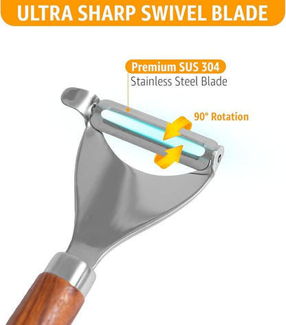 Potato Peeler Wooden Handle, Y Peeler Multifunctional Vegetable Peeler, Rosewood & Stainless Steel, Ultra Sharp Swivel Blade, Fruit & Veggie Peeler, Eye Remover