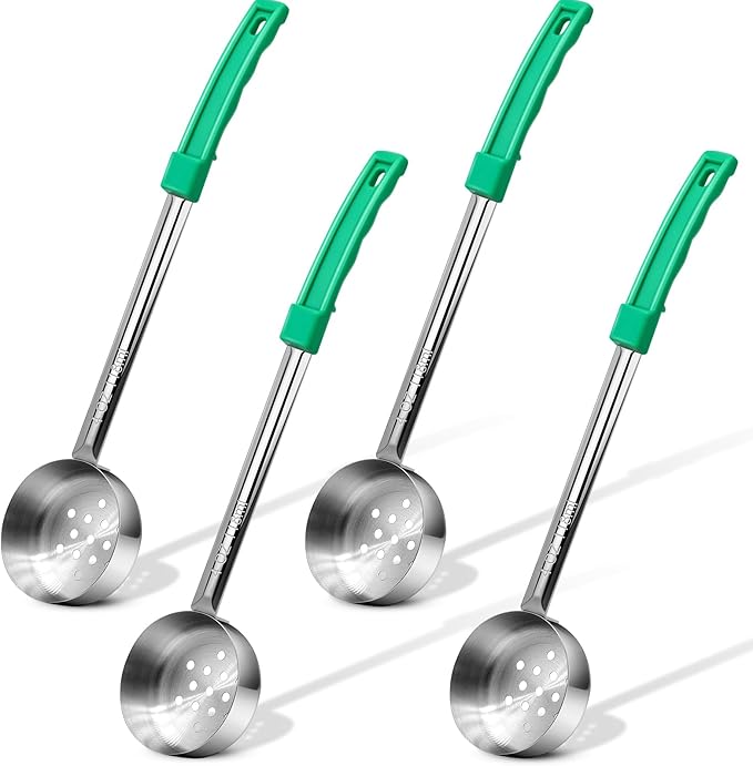 4 Ounce Stainless Steel Perforated Portion Control Ladle Spoon - 4Pcs Pizza Sauce Serving Spoons Portion Ladle for Sauces, Perfect for Weight Watchers, Buffets, Parties