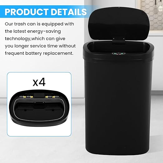 13 Gallon Trash Can | 50L Sensor Automatic Kitchen Trash Can with Lid | Touchless Garbage Bin Odor-Control for Kitchen, Office, Bedroom, Living Room (1 Pack, Black) - Image 7