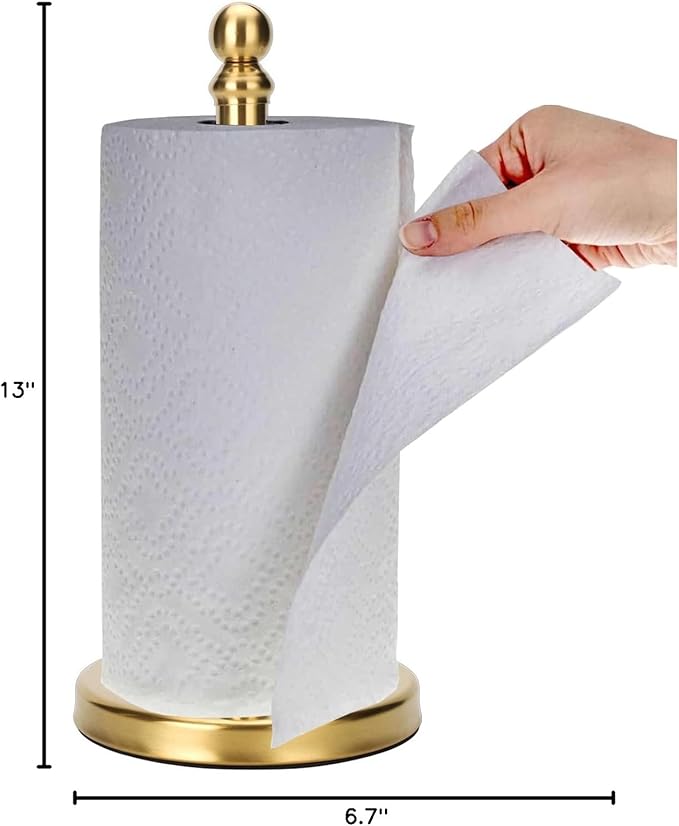 Gold Paper Towel Holder Countertop, Standing Paper Towel Roll Holder for Kitchen Bathroom, with Weighted Base for One-Handed Operation (Gold) - Image 7