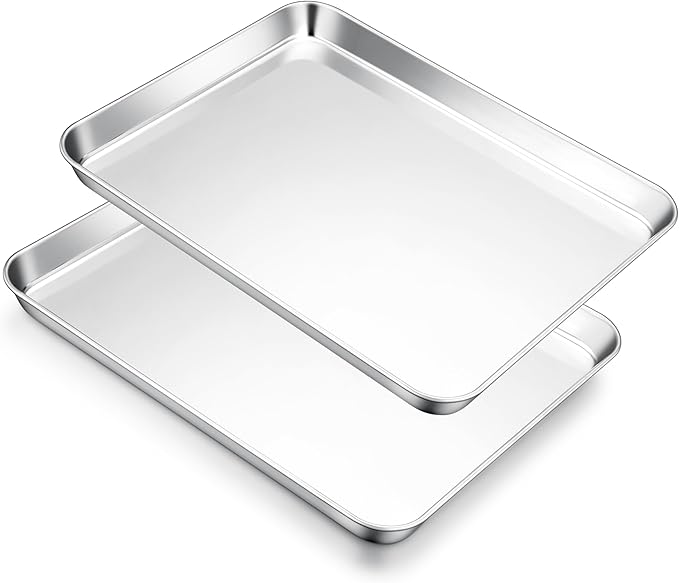 E-far Cookie Sheets for Baking, 18”x13” Stainless Steel Baking Sheet Pans for Oven, Large Non Toxic Metal Baking Tray for Baking Roasting, Healthy & Rust Free, Mirror Finish & Dishwasher Safe, 2 Pack by E-far