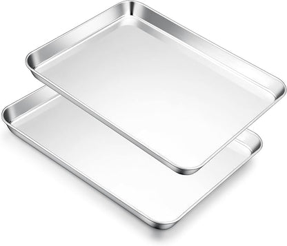 E-far Cookie Sheets for Baking, 18”x13” Stainless Steel Baking Sheet Pans for Oven, Large Non Toxic Metal Baking Tray for Baking Roasting, Healthy & Rust Free, Mirror Finish & Dishwasher Safe, 2 Pack by E-far