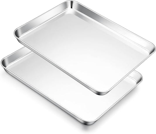 E-far Cookie Sheets for Baking, 18”x13” Stainless Steel Baking Sheet Pans for Oven, Large Non Toxic Metal Baking Tray for Baking Roasting, Healthy & Rust Free, Mirror Finish & Dishwasher Safe, 2 Pack by E-far