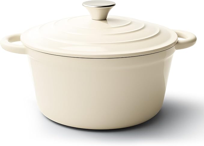 6 Quart Dutch Oven Pot with Lid, Non Stick Enameled Cast Iron Dutch Oven for Bread Baking, Heavy-Duty, Oven Safe Ceramic Cookware Up to 500°F for Baking, Braising, Stews, Roasting, Beige by Fijinhom