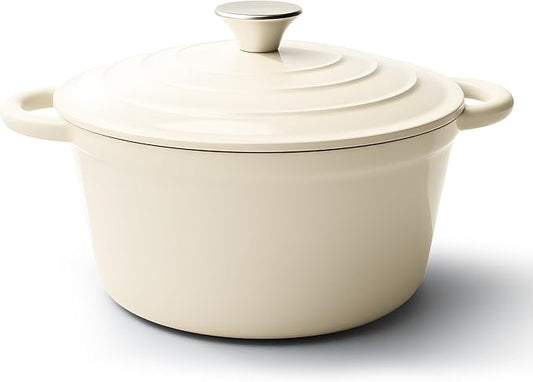 6 Quart Dutch Oven Pot with Lid, Non Stick Enameled Cast Iron Dutch Oven for Bread Baking, Heavy-Duty, Oven Safe Ceramic Cookware Up to 500°F for Baking, Braising, Stews, Roasting, Beige by Fijinhom