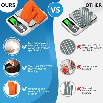 Oven Mitts and Pot Holders 4 pcs Set,High Heat Resistant 500 Degree Extra Thicken Long Kitchen Cotton Oven Glove for Cooking (12 Inch,Orange)… - Image 2