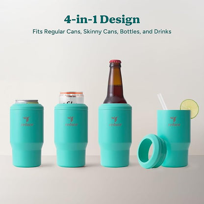 Reduce 4-in-1 Drink Cooler - Versatile Can & Bottle Holder with Vacuum Insulation - Keeps Drinks Cold Up to 4 Hours - Includes Bottle Opener - Fits Cupholders & Dishwasher Safe - 14oz - Ocean Breeze