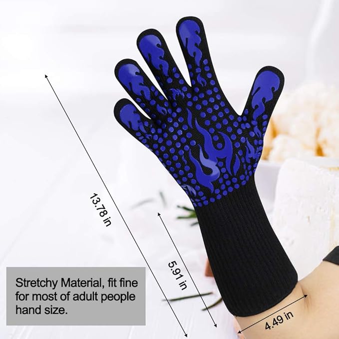 Comsmart BBQ Gloves, 1472F Heat Resistant Silicone Non-Slip Oven Mitts, Long Kitchen Gloves Perfect for Grilling, Cooking, Baking, Cutting, Blue - Image 3