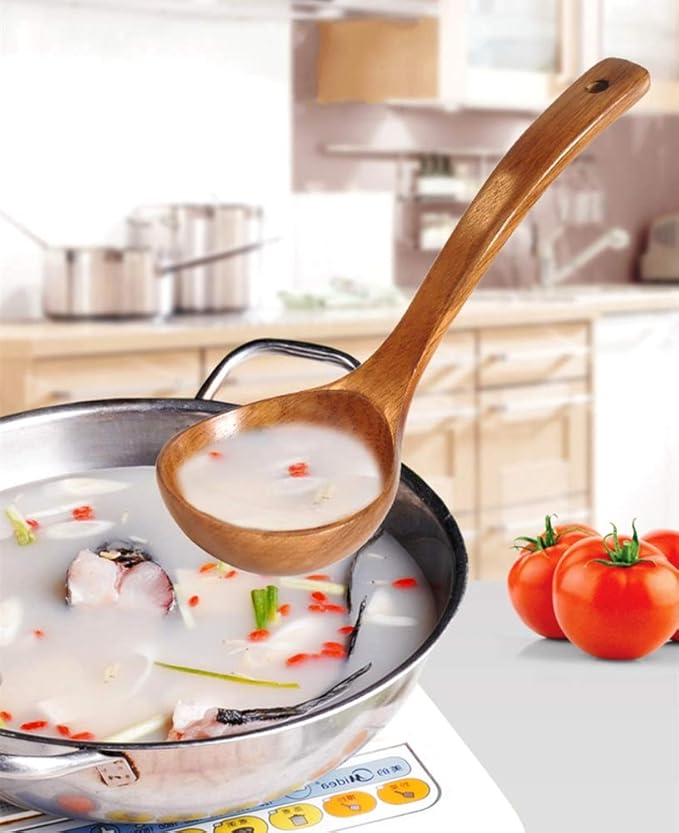FJNATINH Wooden Ladle with Long Handle, Handmade Soup Ladle for Cooking Kitchen Cookware - Image 6