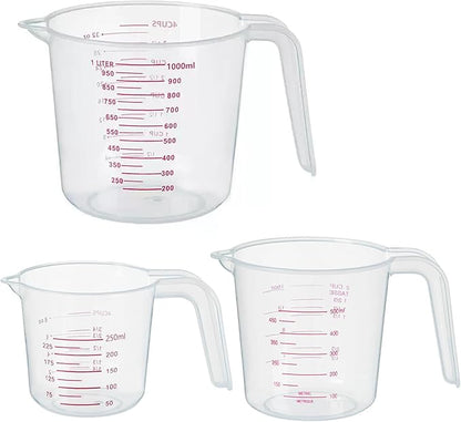 DTDNZKN 3 Pack Measuring Cup Set, Includes 250Ml (1-Cup), 500Ml (2-Cup) and 1000Ml (4-Cup) Plastic Liquid Measuring Cups- Baking, Cooking, Mixing & Measuring Cups, Essential Kitchen Tools by DTDNZKN