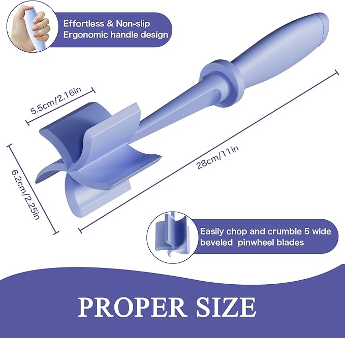 Meat Chopper, 5 Curve Blades Ground Beef Masher, Heat Resistant Meat Masher Tool for Hamburger Meat, Ground Beef, Turkey and More, Nylon Hamburger Chopper Utensil Non-scratch Utensils-Purple - Image 4