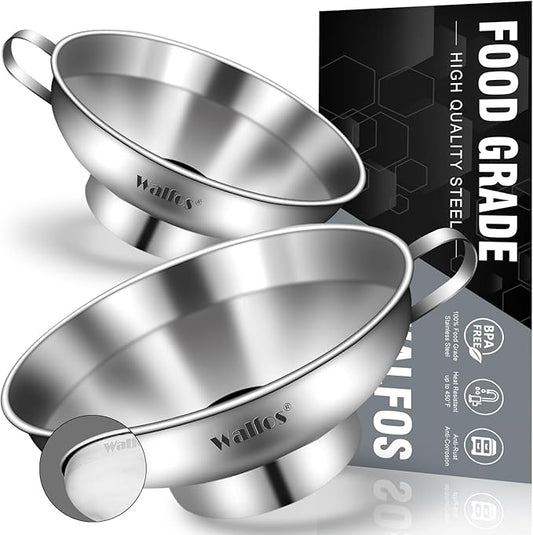 Walfos 2 Pack (4in & 5.5in) Stainless Steel Wide-Mouth Funnel with Handle for Wide and Regular Mason Jars Canning Jars, Wide-Mouth Funnels for Kitchen Use,Transferring Liquid and Dry Ingredients by Walfos