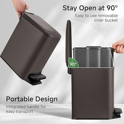 TIPGO Slim Bathroom Trash Can with Lid Soft Close, Step Pedal, 6 Liter / 1.6 Gallon Stainless Steel Trash Bin, Small Garbage Cans for Bedroom, Office, Kitchen (Brown) - Image 3