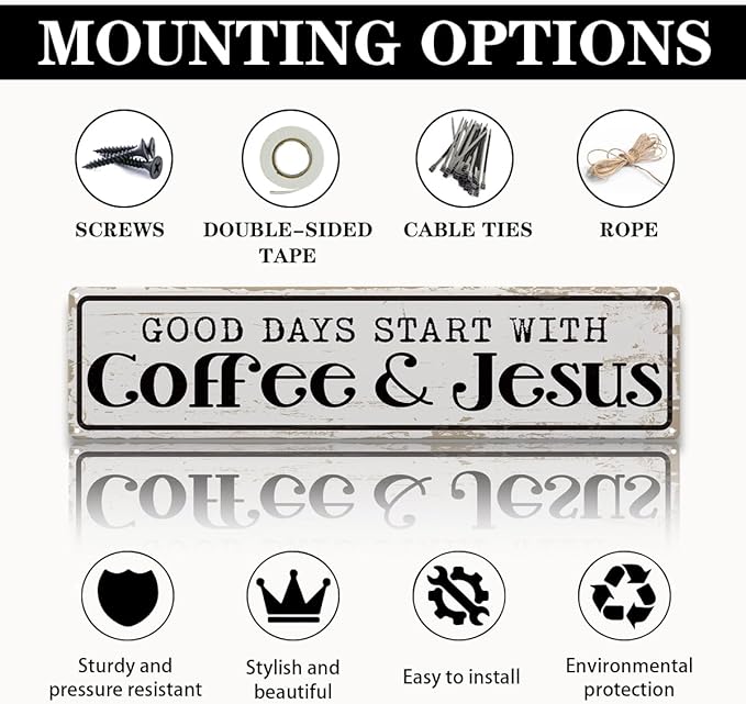 Coffee Signs for Coffees Station Decor, Good Days Start with Coffee & Jesus, Vintage Metal Tin Sign for Home Kitchen Garage Cafe Decor, Coffees Lover Gifts, Decorative Metal Wall Signs 15.8x4 Inches - Image 3
