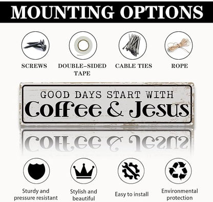 Coffee Signs for Coffees Station Decor, Good Days Start with Coffee & Jesus, Vintage Metal Tin Sign for Home Kitchen Garage Cafe Decor, Coffees Lover Gifts, Decorative Metal Wall Signs 15.8x4 Inches - Image 3