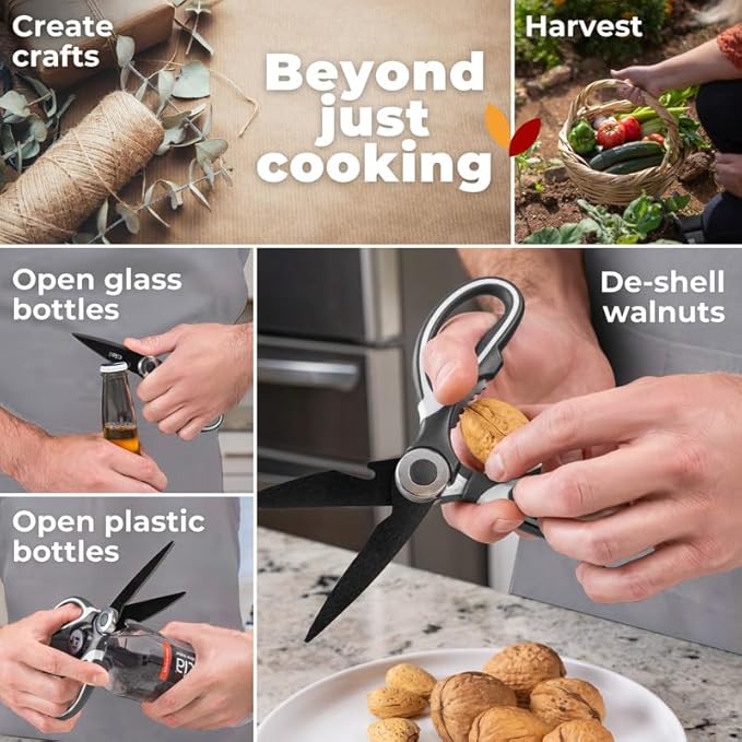 Titanium Coated Kitchen Scissors 2-Piece Set by Gidli - Liftime Replacement Warranty* - Heavy Duty Kitchen Shears for Meat and Food Prep - Includes Bonus 7" Seafood Scissors with Ergonomic Grip - Image 5