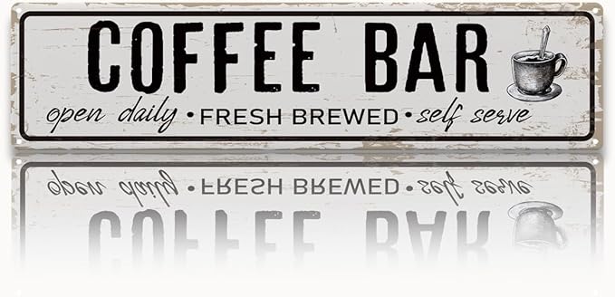 Coffee Bar Open Daily Sign, Retro Metal Tin Sign, Rustic Farmhouse Wall Decor, Coffee Bar Signs for Wall, Vintage Home Decor for Kitchen, Coffees Station Decors, Cafe Decors, 15.8x4 Inches by Unknown