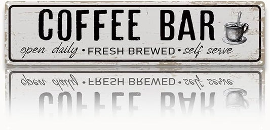 Coffee Bar Open Daily Sign, Retro Metal Tin Sign, Rustic Farmhouse Wall Decor, Coffee Bar Signs for Wall, Vintage Home Decor for Kitchen, Coffees Station Decors, Cafe Decors, 15.8x4 Inches by Unknown