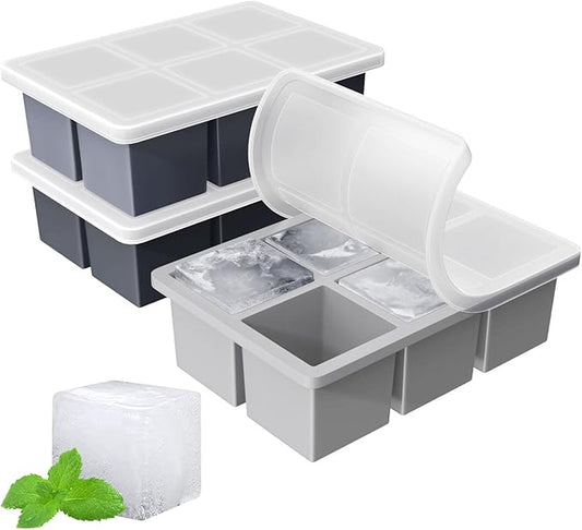 Large Ice Cube Tray for Whiskey: FDDBI Big Square Ice Cube Maker for Cocktail - 3Pack Silicone Old Fashioned Ice Cube Trays - 2inch Huge Cubed Ice Trays for Whisky by FDDBI