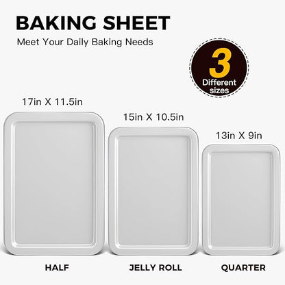 HONGBAKE Cookie Sheet, Baking Sheet Set, Nonstick Oven Pan with Wider Grips,3 Pack, Avoid Too Much Browning -Noble Silver - Image 3