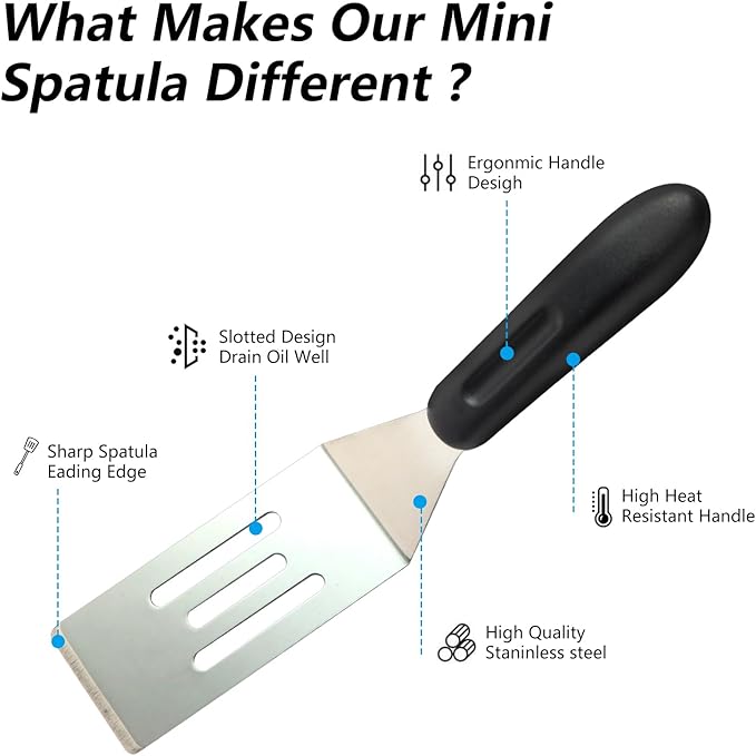 Small Metal Spatula,Mini Spatula for Flipping, Cooking and Baking,Stainless Steel Brownie Spatulas with Non-Slip Handle for kitchen Use