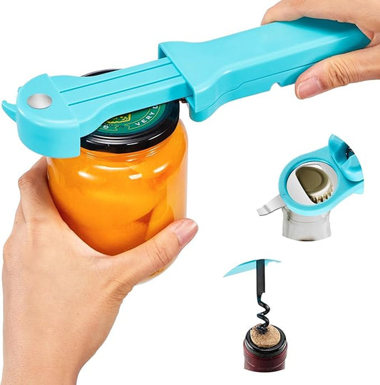 7-in-1 Jar Opener for Seniors – Magnetic adjustable Jar Opener & Bottle Opener for Arthritis, Weak Hands, Easy-Grip Kitchen Lid Opener Gadgets (Teal)