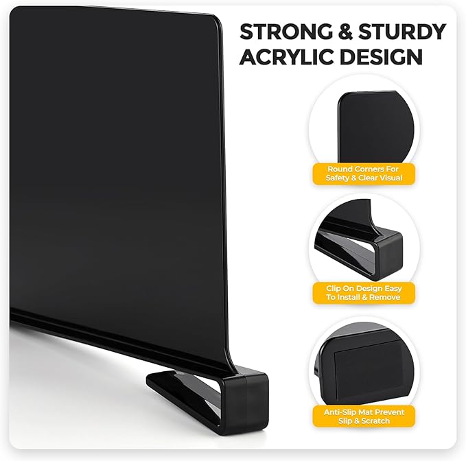 JOY DECOR 8 Pack Acrylic Matte Black Shelf Dividers for Closets Organizer and Storage Adjustable Vertical Wood Shelf Closet Separators for Clothes,Book,Bags in Bedroom and Kitchen - Image 6