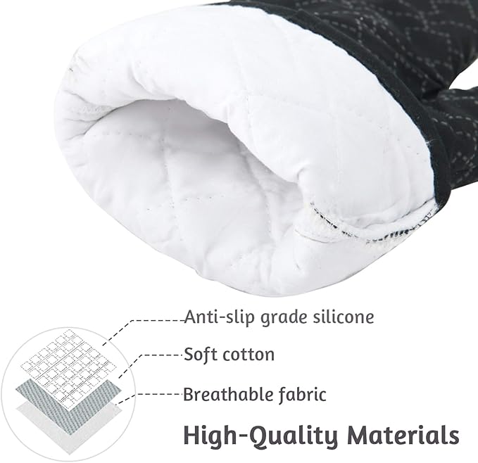 4Pcs Oven Mitts and Pot Holders Set, 572F Heat Resistant Oven Glove, Soft Cotton Lining with Non-Slip Surface for Kitchen Baking BBQ (Black) - Image 2