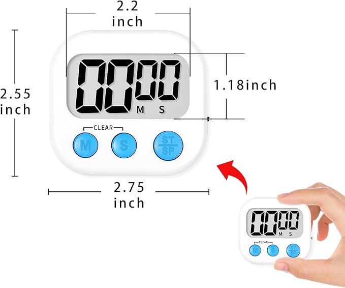 Lasubst Digital Kitchen Timers for Cooking, Magnetic Classroom Timers for Teachers Kids, Back to School Supplies Bulk (6 Pack, Black White Pink Purple Blue Green) - Image 6