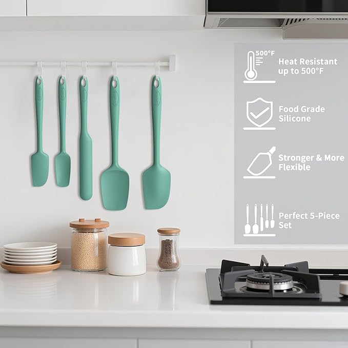 Coukre Silicone Spatula Set of 5,High Temperature Resistant, Food Grade Silicone, Dishwasher Safe, for Baking, Cooking (Pure Aqua Green) - Image 4