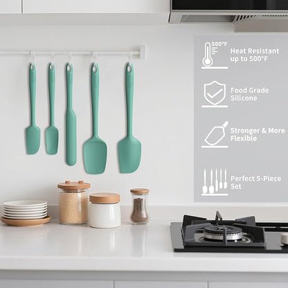 Coukre Silicone Spatula Set of 5,High Temperature Resistant, Food Grade Silicone, Dishwasher Safe, for Baking, Cooking (Pure Aqua Green) - Image 4