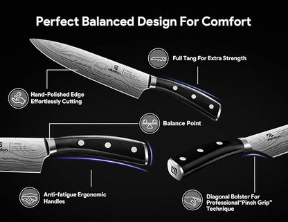 Piklohas Knife Sets for Kitchen with Block, 17 Pieces with Magnetic Knife Holder, German High Carbon Stainless Steel Damascus Pattern Chef Knife Set