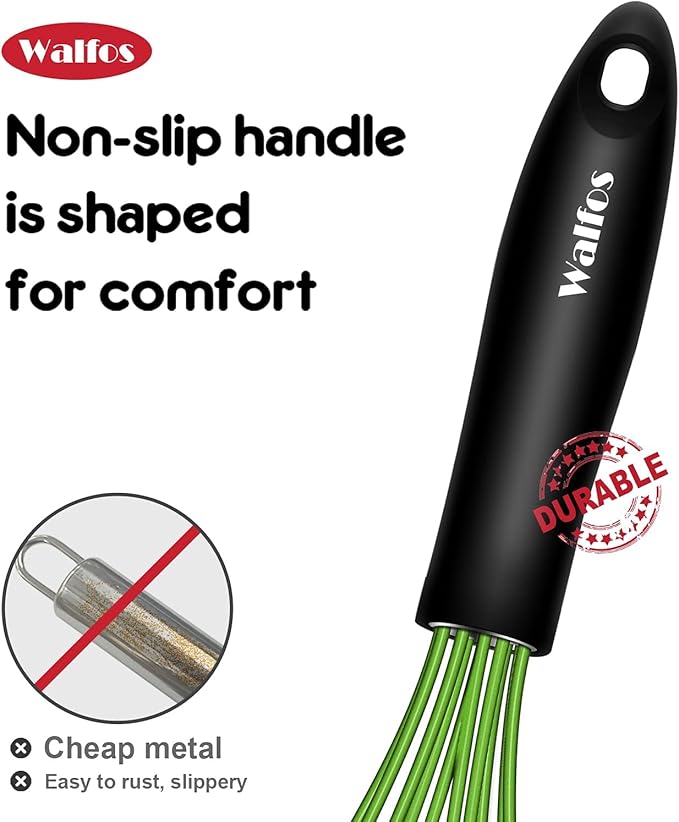 Walfos Silicone Whisk, Rubber Whisks for Cooking, Baking (11,9,8.5 inch) - Heat Resistant Kitchen Whisks for Non-stick Cookware, Balloon Egg Beater Perfect for Blending, Whisking, Beating, Frothing - Image 8