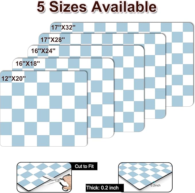 Dish Drying Mat for Kitchen Counter, 12" x 20" Checkered Coffee Bar Mat for Espresso Machine, Stain-Resistant Countertop Protector, Non-Slip Rubber Back Drying Pad for Coffee Maker, Blue & White