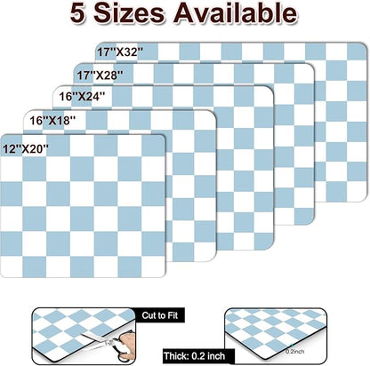 Dish Drying Mat for Kitchen Counter, 12" x 20" Checkered Coffee Bar Mat for Espresso Machine, Stain-Resistant Countertop Protector, Non-Slip Rubber Back Drying Pad for Coffee Maker, Blue & White