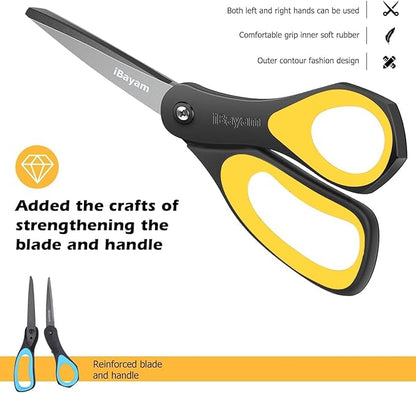 Scissors, iBayam 3 Pack 8" All Purpose Nonstick Scissors, 2.5MM Thickness Titanium Blades with Comfort Grip, Heavy Duty Shears for Office School Home Classroom General Use Art and Craft DIY Supplies - Image 4