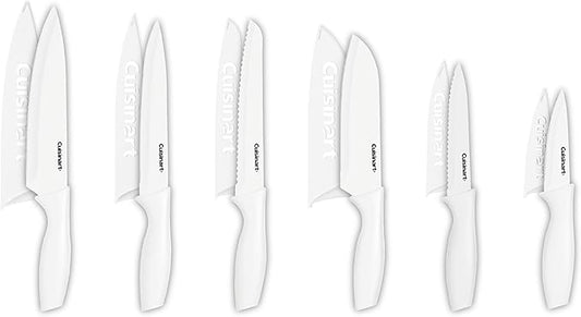 Cuisinart Knife Set, 12pc Ceramic Coated Knife Set with 6 Blades & 6 Blade Guards, Lightweight, Stainless Steel, Durable & Dishwasher Safe (White) by Cuisinart