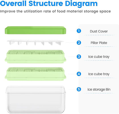 PHINOX Ice Cube Tray With Lid and Bin, Ice Trays for Freezer, Flexible Ice Cube Trays, Making 56 pcs Ice Cubes, Chilling Cocktail, Whiskey, Coffee, with 2 trays, Ice Container, Scoop&Cover, BPA Free - Image 8