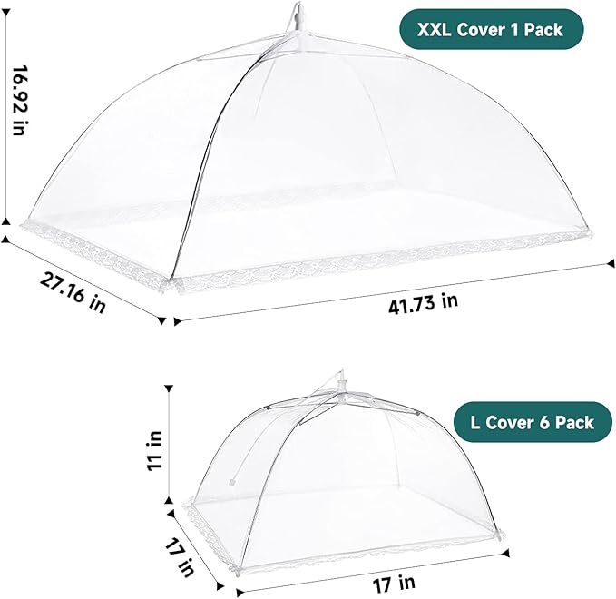 Mesh Food Cover, SPANLA 7 Pack Food Covers for Outside 1 Extra Large (41"X27") & 6 Standard (17"X17") Mesh Food Covers for Outdoors, Food Nets, Food Tents Outdoor, Reusable and Collapsible - Image 2