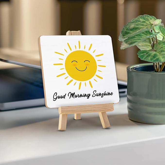 Coffee Bar Decor, Good Morning Sunshine Wood Sign with Easel Home Office Kitchen Coffee Bar Desk Shelf Tabletop Table Decor - Image 4