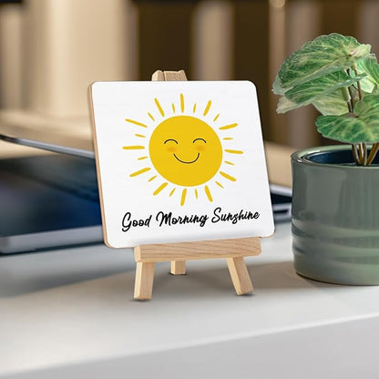 Coffee Bar Decor, Good Morning Sunshine Wood Sign with Easel Home Office Kitchen Coffee Bar Desk Shelf Tabletop Table Decor - Image 4