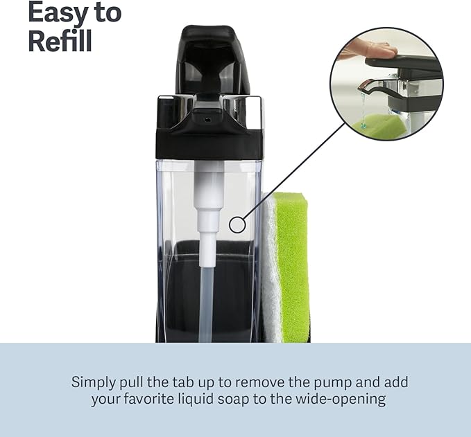 Casabella Sink Sider Solo Kitchen Soap Pump and Sponge Caddy, Black/Chrome - 2-in-1 Soap and Sponge Caddy, One-Hand Soap Dispensing, Ergonomic Design, Easy to Refill and Clean, Efficient Size - Image 5