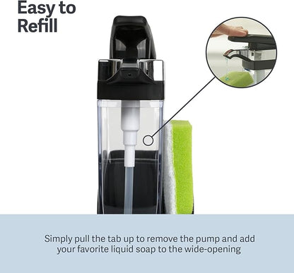 Casabella Sink Sider Solo Kitchen Soap Pump and Sponge Caddy, Black/Chrome - 2-in-1 Soap and Sponge Caddy, One-Hand Soap Dispensing, Easy to Refill and Clean, Efficient Size (Pack of 6) - Image 5